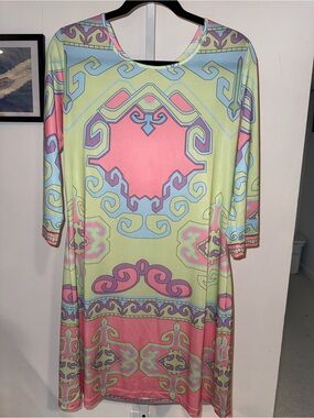 Jean Pierre Pastel Geo Print Shift Dress - Pink, Mint, Lavender